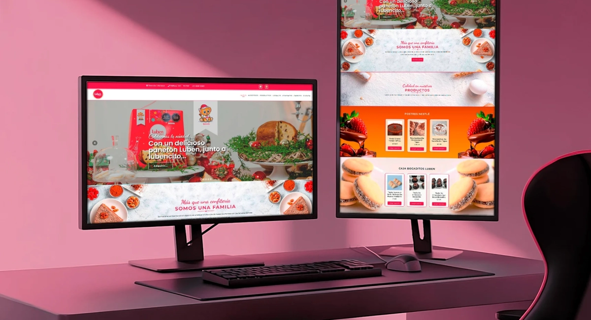 Página web de Luben mostrando deliciosos bocaditos y dulces con diseño atractivo y apetitoso