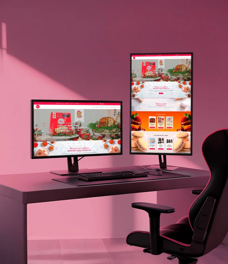 Página web de Luben mostrando deliciosos bocaditos y dulces con diseño atractivo y apetitoso