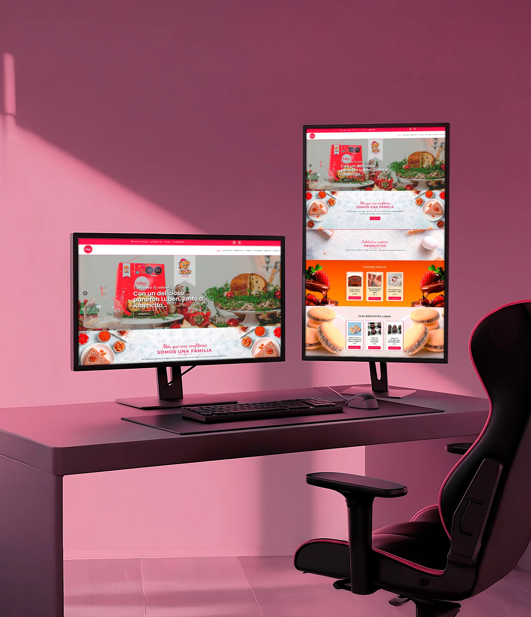 Página web de Luben mostrando deliciosos bocaditos y dulces con diseño atractivo y apetitoso