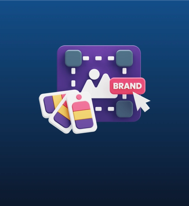 Flecha direccional apuntando a 'BRAND' con rueda de colores - Servicio de Branding