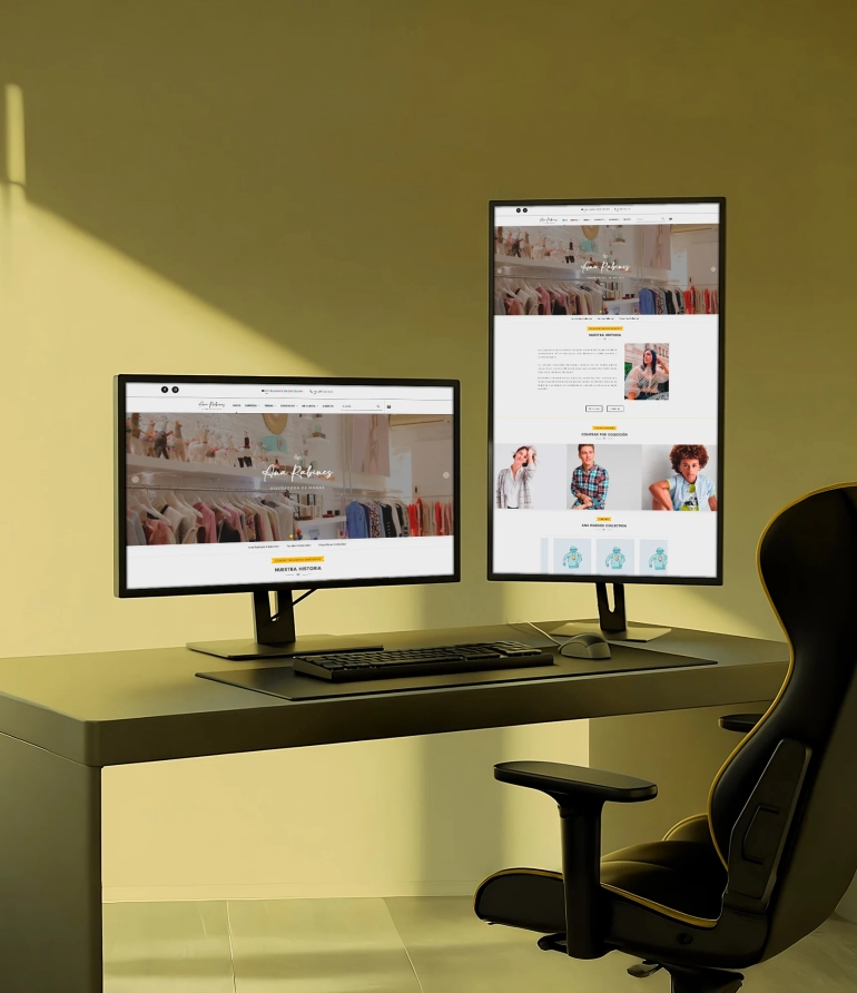 Portada del sitio web de Ana Rabines Moda con diseño elegante en tonos amarillos y negros