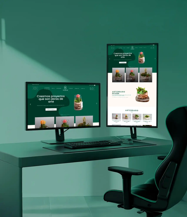 Portada del sitio one page de ArTerrario con diseño verde y naturaleza